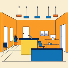 Lobby office area sketch vector on colorful background.