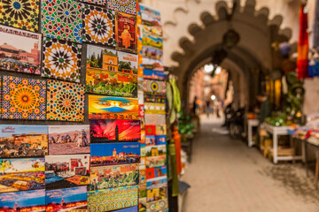 Colourful souvenirs for sale in the Market At Rahba Qedima, Marrakesh (Marrakech), Morocco, North Africa