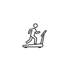 Stick figure running on treadmill in minimalist line art style  