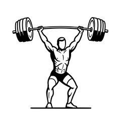 Weightlifter lifting barbell with both hands in athletic pose  