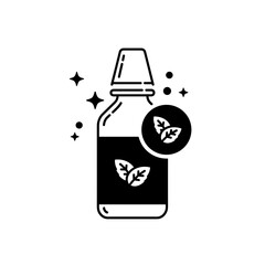 Herbal tincture bottle with leaves and sparkling elements  