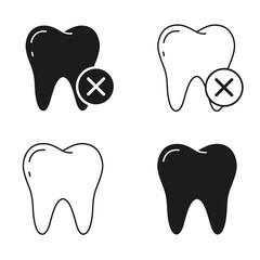 Tooth icons in black and white showing dental health symbols  