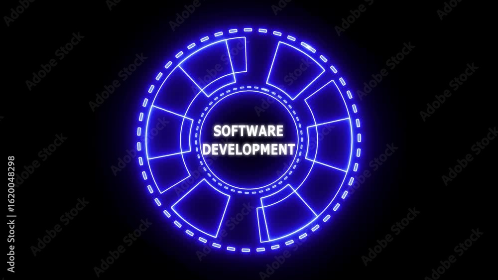 Poster inscription software development on the virtual display. business, modern technology, internet and n