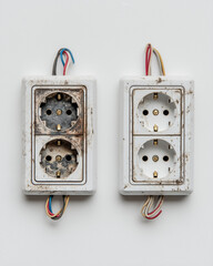 Electrical socket with stripped wires on white table