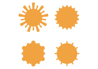 Sun simple icons collection. Vector illustration 
Sun icon set. Yellow sun icons. Shine sun ray set. Sunset icon collection. Yellow sun star icons. Hot solar energy for tan. 