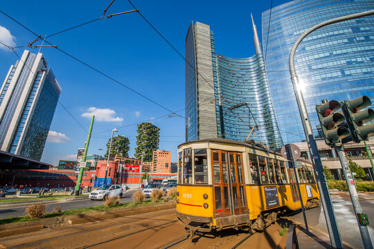 View of Bosco Verticale (Vertical Forest), designed by Stefano Boeri and Buildings near Porta Nuova, Milan, Lombardy, Italy