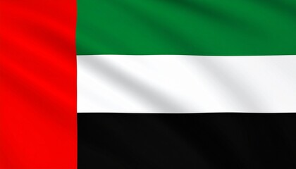 Obraz premium Flag of the United Arab Emirates featuring four distinct colors — vertical red stripe on the hoist side, followed by horizontal green, white, and black bands — symbolizing unity, sacrifice, peace, and