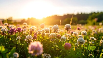 Obraz premium Sunset over wildflowers