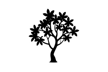 Blue Frangipani Tree Silhouette on White blue silhouette