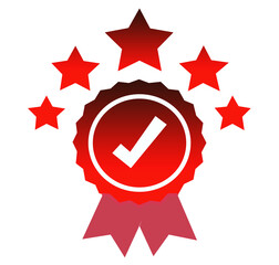 gradient award label with stars and ribbon on white background