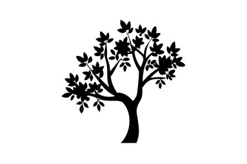 Silhouette of a blooming olive tree on a white background