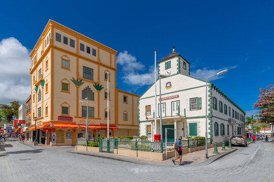 View of Courthouse on Front Street, Philipsburg, St. Maarten, Leeward Islands, West Indies, Caribbean