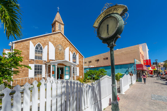 View of Methodist Church on Front Street, Philipsburg, St. Maarten, Leeward Islands, West Indies, Caribbean