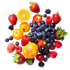 Colorful fruit medley, vibrant mix of berries, citrus, and stone fruit