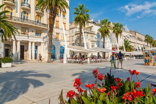 View of buildings and cafes on the Promenade, Split, Dalmatian Coast, Croatia