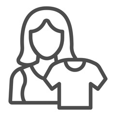 Obraz premium Woman and clean shirt line icon, manual washing concept. Vector graphics. Planning laundry, wash sign on white background, outline style icon for mobile or web design.
