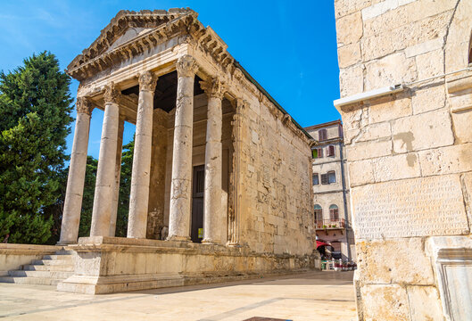View of Temple of Augustus in Forum Square, Pula, Istria County, Croatia, Adriatic