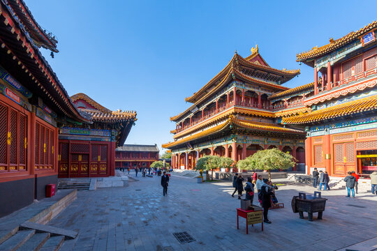 View of Ornate Tibetan Buddhist Lama Temple (Yonghe Temple), Dongcheng, Beijing, People's Republic of China, Asia