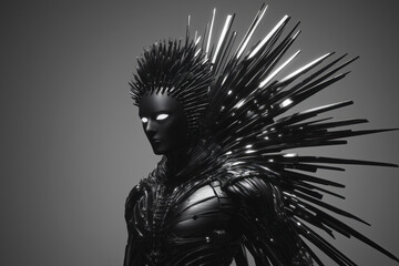 Surreal portrait of a creature with spikes and empty white eyes