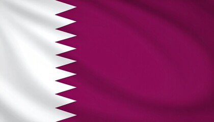 Qatari flag with maroon and white vertical bands separated by a nine-point serrated line, representing bloodshed, peace, and historical alliances