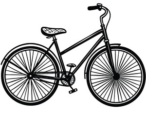 Black and white line drawing of a classic bicycle with spoked wheels bike transport