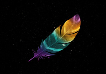 Surreal Glowing Feather Formed from Swirling Cosmic Colors and Starlight
