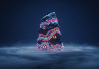 Surreal Monument of Swirling Paint Ribbons Against a Minimal Deep Navy Sky