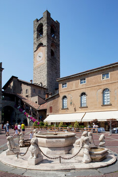 Big Bell Civic Tower, Piazza Vecchia, Bergamo, Lombardy, Italy
