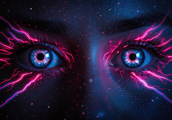 Vivid Abstract Eye Art with Starry Cosmic Background