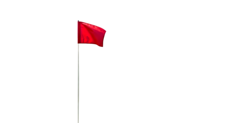 Vibrant red flag waving on a pole, symbolizing warning, alert, or a call to attention.