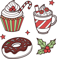 Delicious cupcakes, cakes, and desserts, featuring sweet cream, chocolate, and fruit illustrations, perfect for birthday celebrations