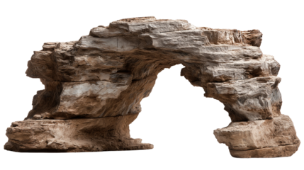 A striking stone arch stands prominently, with rugged textures and natural formations that suggest ancient history. The arch creates a captivating visual silhouette.