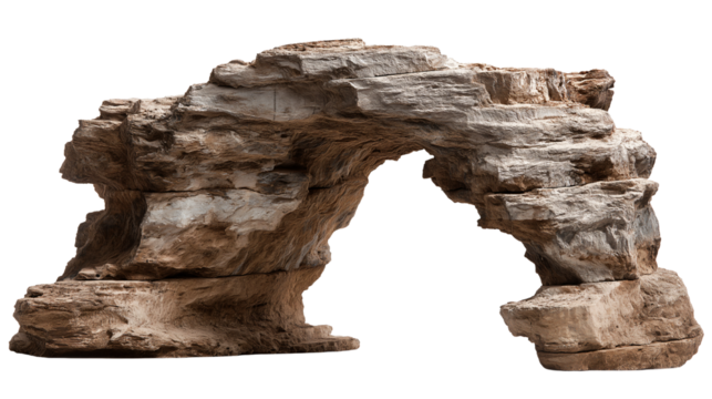 A striking stone arch stands prominently, with rugged textures and natural formations that suggest ancient history. The arch creates a captivating visual silhouette.