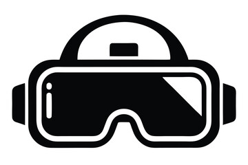 Black Virtual Reality Headset Icon with White Outline, Modern Design and Gloss Effect