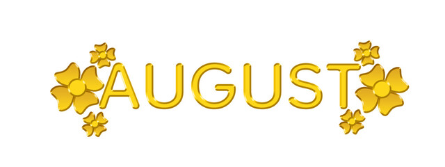 Gold August month letters  Greeting with Decorative Flowers on transparent background © Soapbeer
