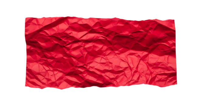 Crumpled red paper texture isolated on a transparent background