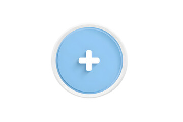 Fototapeta premium Circular button with plus sign inside and soft hover effect outline, isolated on a white background, in a clean flat minimal UI style, as a transparent PNG