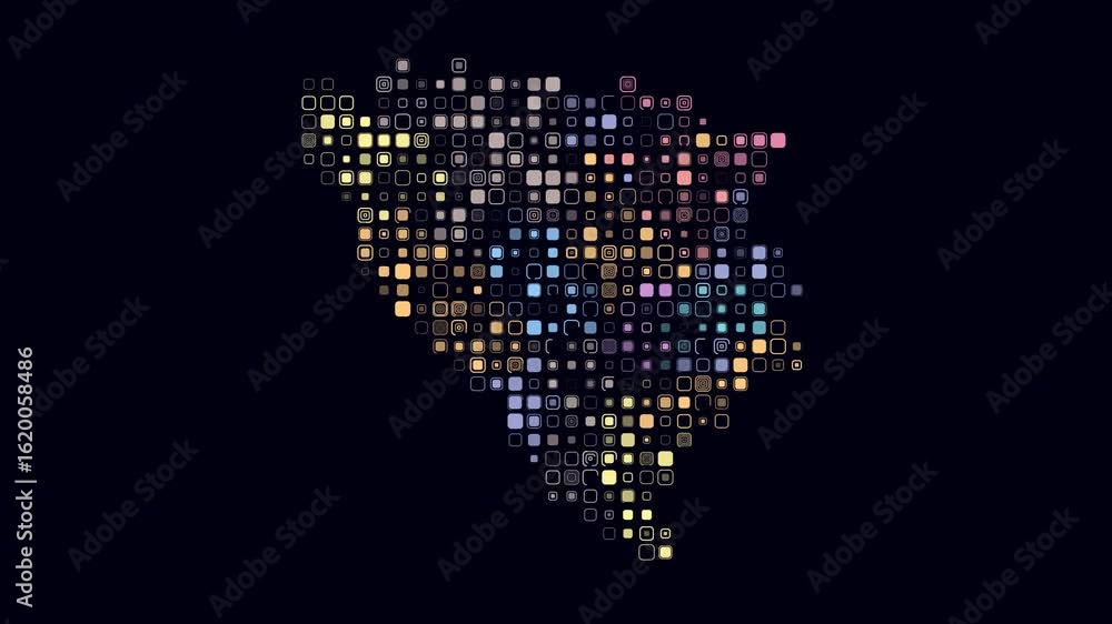 Poster bosnia and herzegovina dotted animation. shape of the country build of pulsating colored dots. large