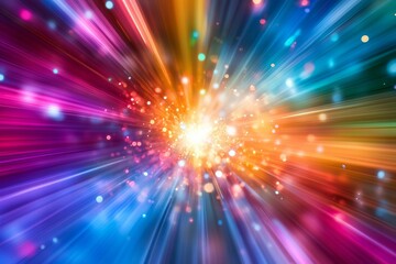Fototapeta premium Colorful light explosion burst with abstract motion rays and glowing particles in vibrant spectrum