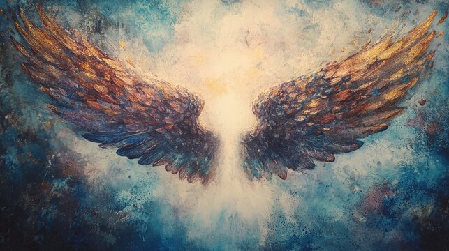 Cosmic Wings: Abstract Art Painting of Celestial Feathers