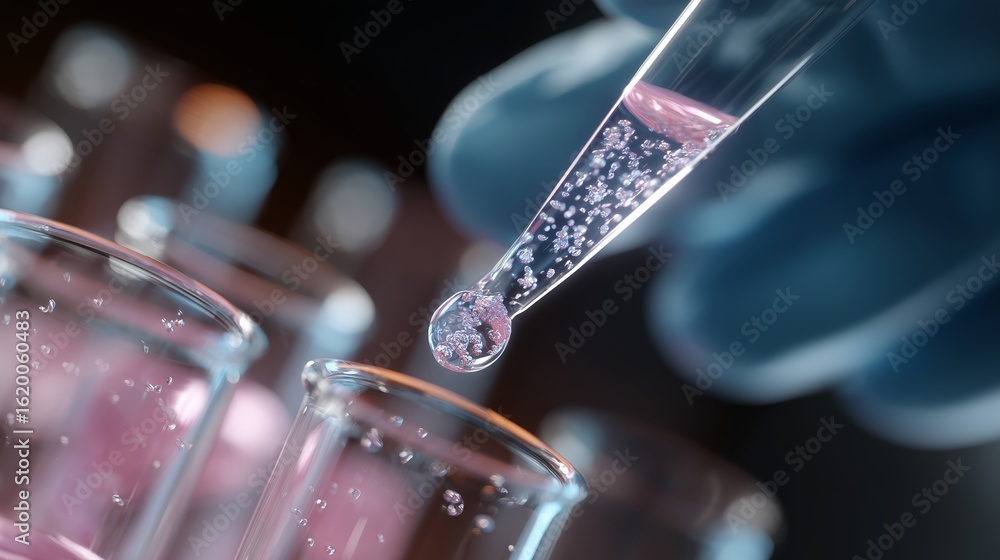 Aufkleber laboratory technician conducts precise experiment using pipette and test tubes for chemical analysis