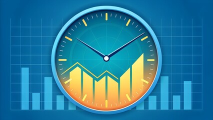 Time is money concept illustrated with a clock and a rising graph displaying financial growth for business and investments