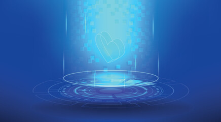 Futuristic Technology Stage with heart 3D shape  and Holographic Podium illustration
