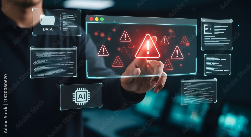 Aufkleber cybersecurity professional addressing urgent data breach with advanced ai protection for enhanced di