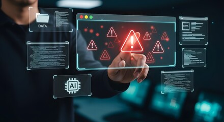 Cybersecurity professional addressing urgent data breach with advanced AI protection for enhanced digital security and real-time threat detection solutions