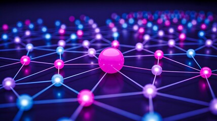 Futuristic glowing network nodes and connected digital technology concept