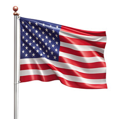 Fototapeta premium The american flag waving proudly on a flagpole, isolated on transparent background