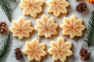 Fototapeta premium Maple leaf cookies with cinnamon and pine.
