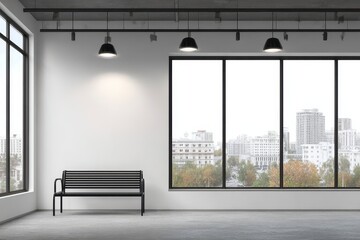 Modern, empty room with city view