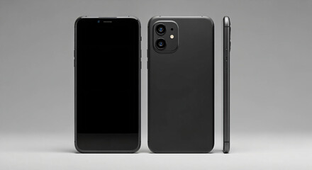 Three Views: Black Smartphone Mockup on Neutral Background